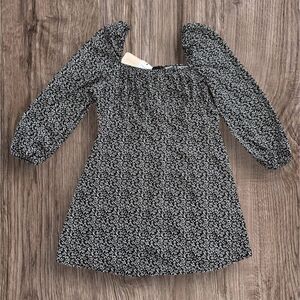 Missguided Floral Ruched Bust Skater Dress Puff Sleeve Plus Size 14 Black White